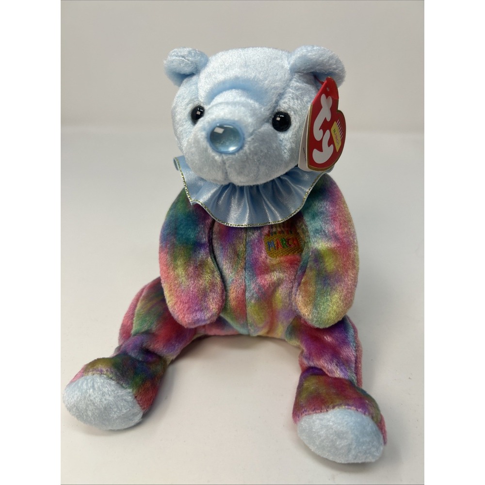 TY Beanie Baby MARCH the Birthday Bear (7.5 inch) W Tags Aquamarine Birthstone